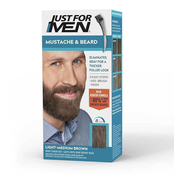 Just For Men Mustache & Beard, Beard Coloring for Gray Hair with Brush, With Keratin Biotin Aloe ... | Amazon (US)