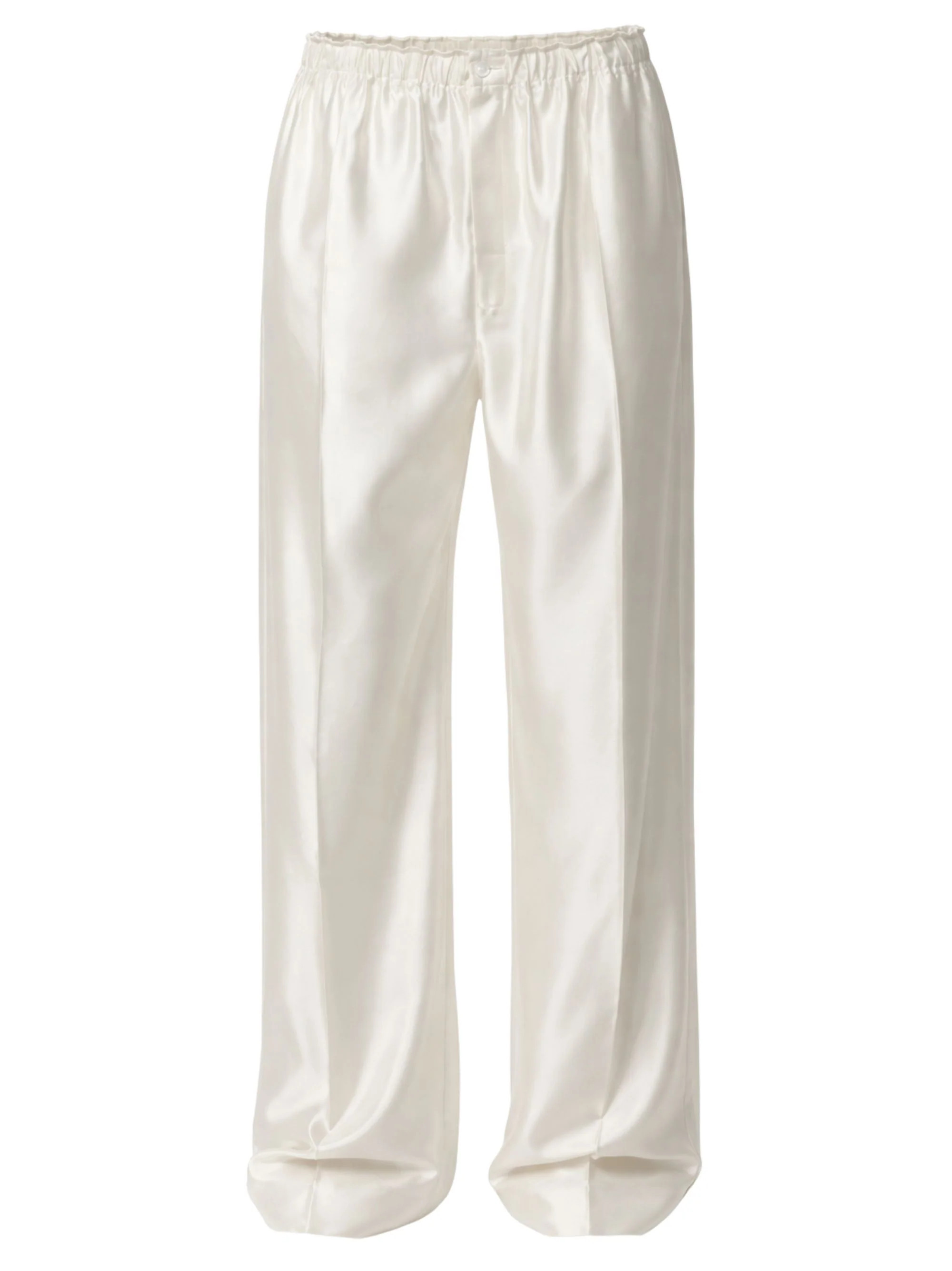 White Cotton Satin Drawstring Wide-Leg Pants | Shop Simon