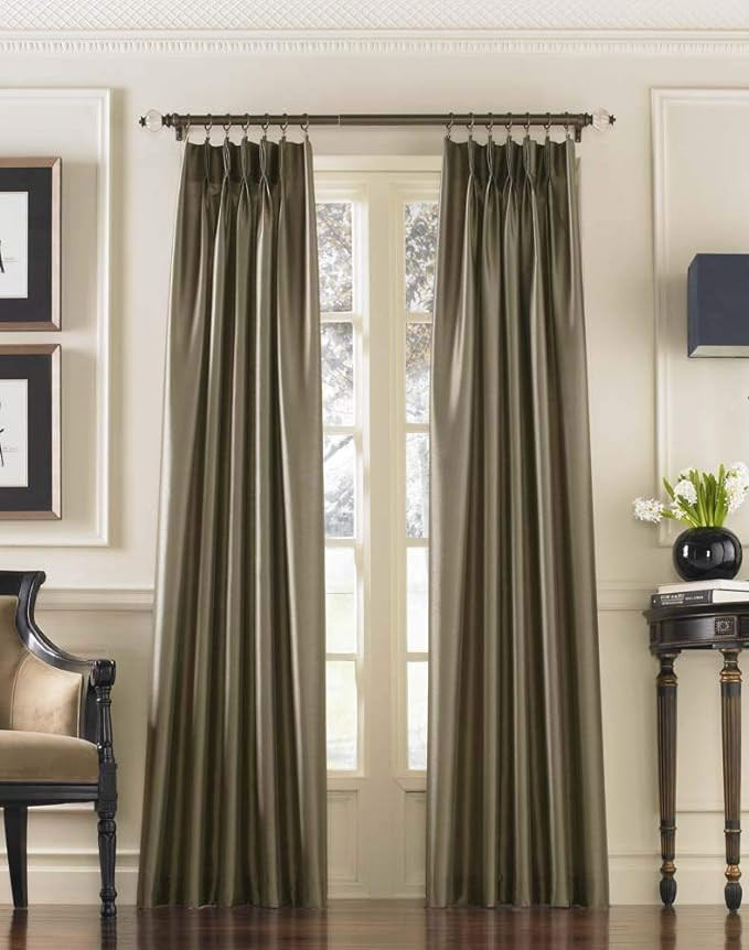 Curtainworks 1Q800008BZ Marquee Faux Silk Pinch Pleat Curtain Panel, 30 by 108", Bronze | Amazon (US)