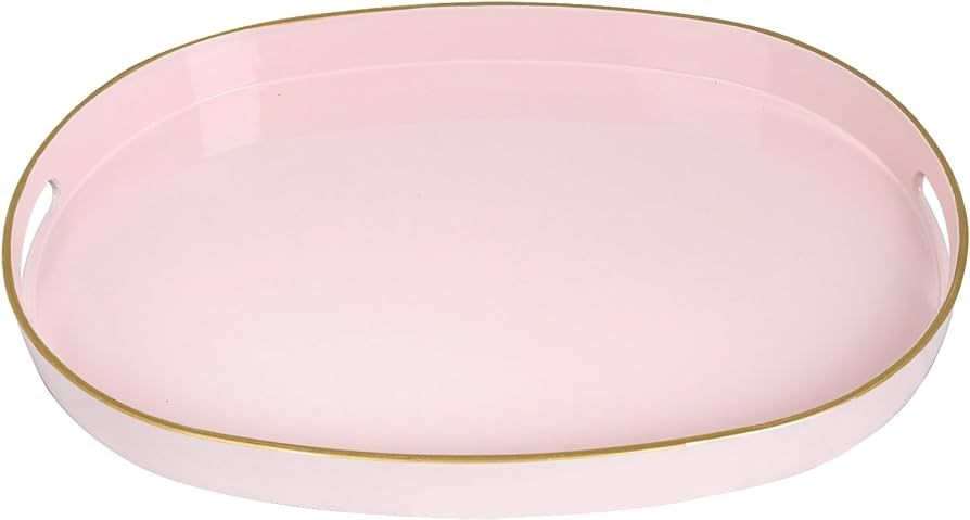 MAONAME Pink Decorative Tray, Oval Serving Tray with Handles, Plastic Tray for Coffee Table, Otto... | Amazon (US)