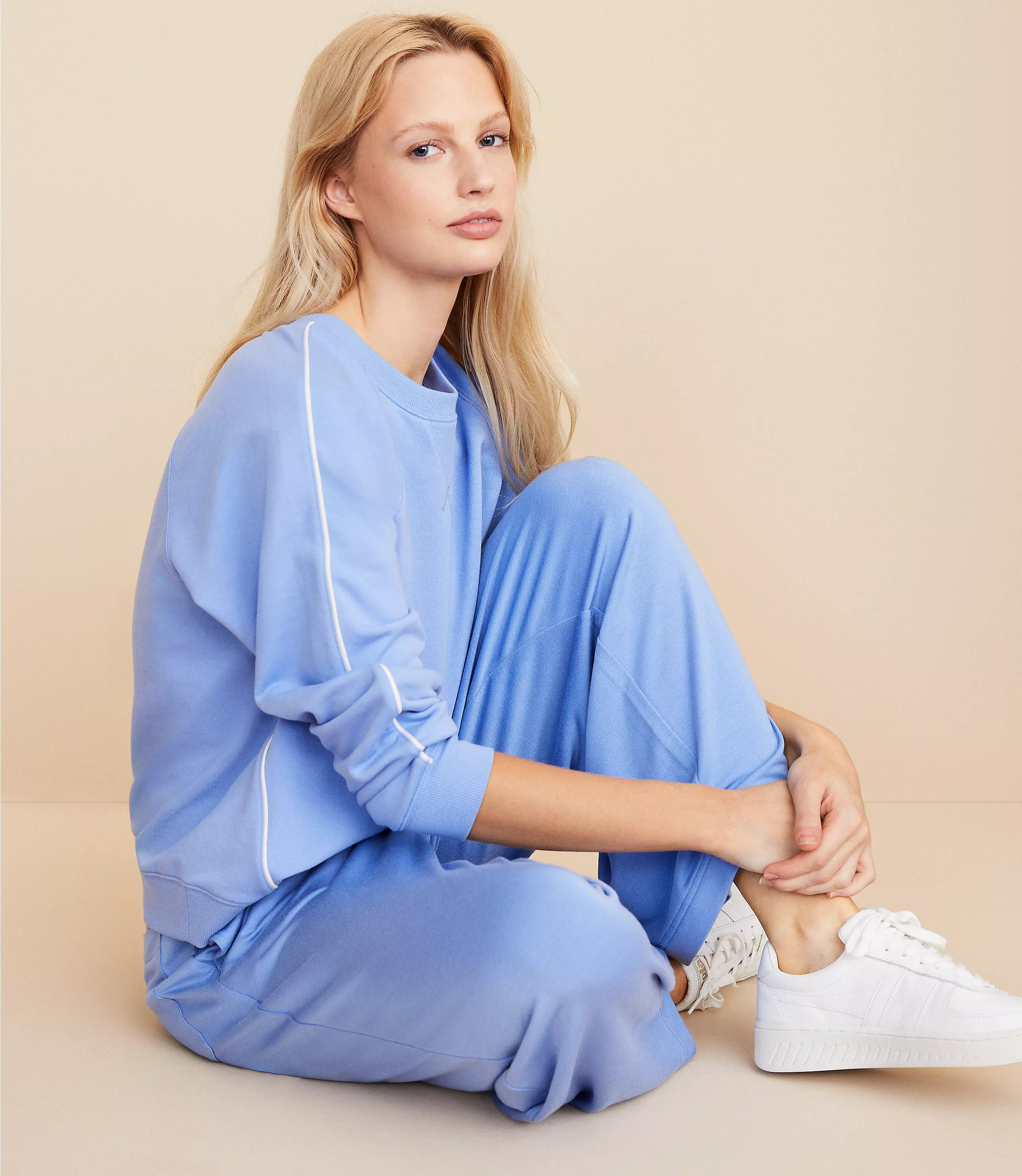 Lou & Grey Piped Cozy Cotton Terry Sweatshirt | LOFT