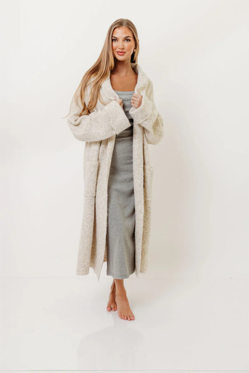 Amina Ribbed Knit Long Cardigan Jacket in Light Taupe (Signup for rest | Worth Collective