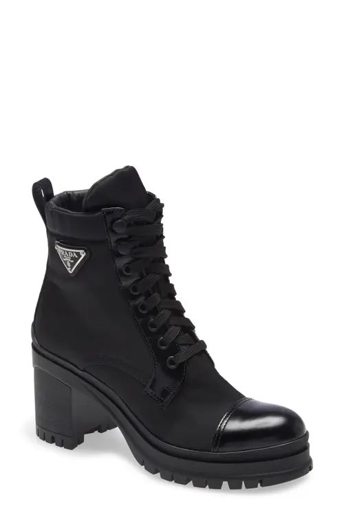 Prada Block Heel Combat Boot in Nero at Nordstrom, Size 6.5Us | Nordstrom