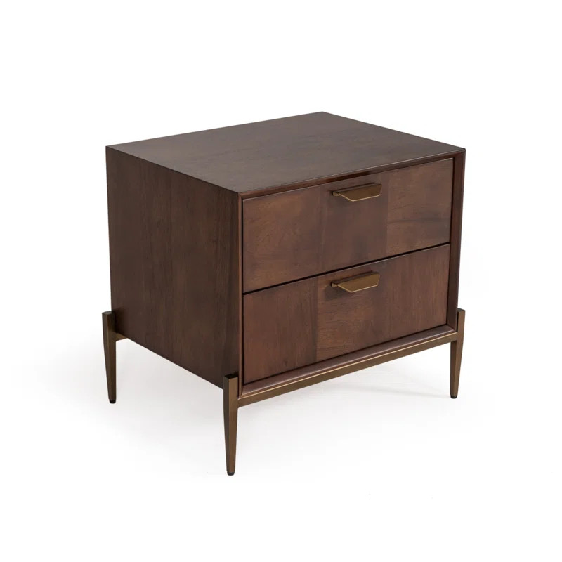 Gerrity 22'' Tall 2 - Drawer Nightstand in Dark Mango/Antique Brass | Wayfair North America