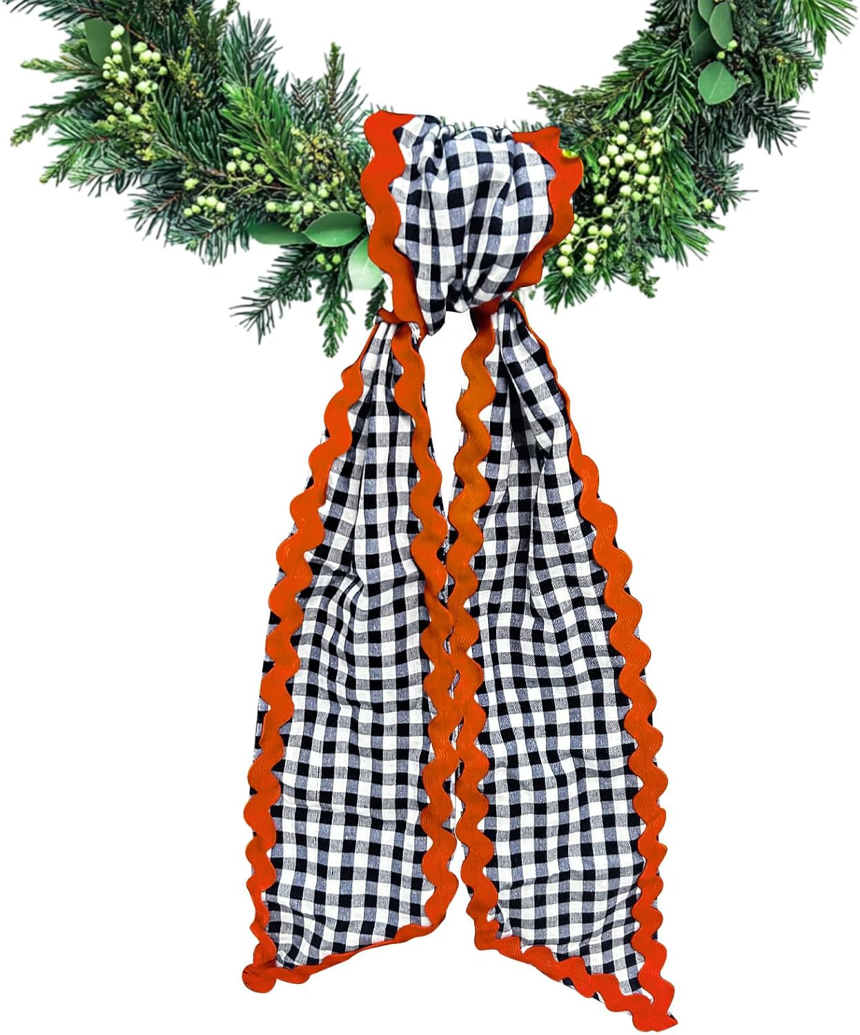 Wreath Sash for Front Door Black White Buffalo Plaid Wreath Satin Sash Orange Wave Garland Ribbon... | Amazon (US)