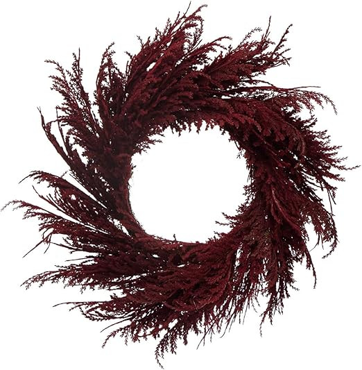 Creative Co-Op Round Faux Pampas Grass Wreath, Burgundy | Amazon (US)