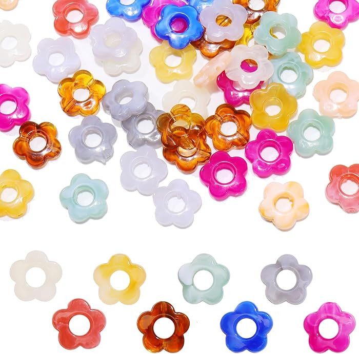 Bocar 8 Colors Mix 50pcs Acrylic Flower Beads Hollow Flower Loose Beads Spacers Beads Bulk for fo... | Amazon (US)