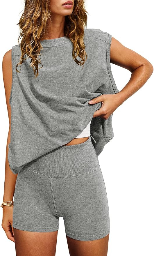 Nirovien Women 2 Piece Outfits Workout Sets Summer Matching Lounge Set Tunic Tops and Biker Short... | Amazon (US)