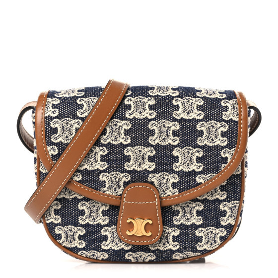 Triomphe Canvas Calfskin Mini Besace Bag Navy White | FASHIONPHILE (US)