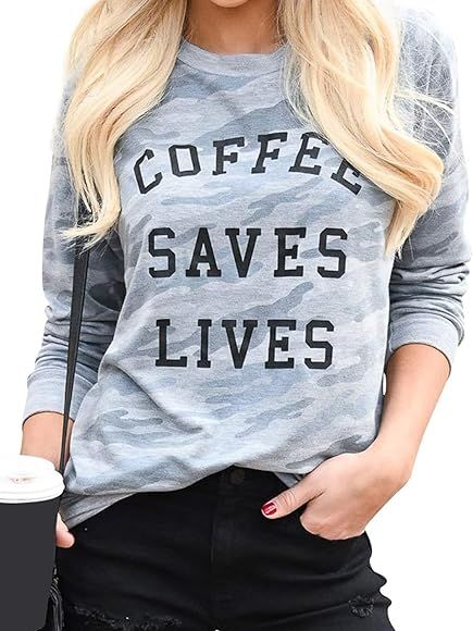 OUNAR Womens Coffee Saying T-Shirt Graphic Tees Shirt Summer Short Sleeve Casual Tops | Amazon (US)