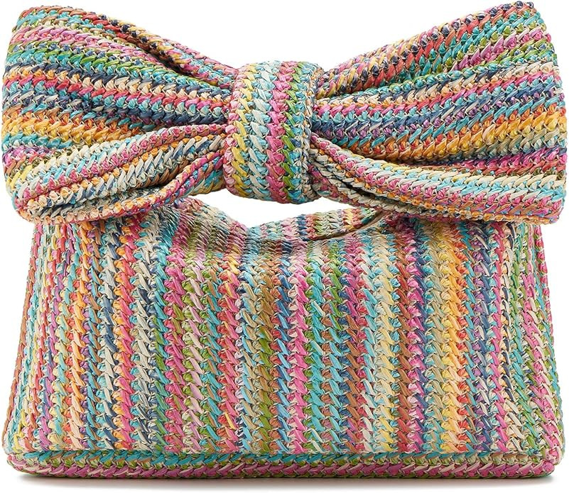 Women Straw Clutch Purses Bow Purse Summer Beach Bags Stylish Handmade Woven Handbags for Party W... | Amazon (US)