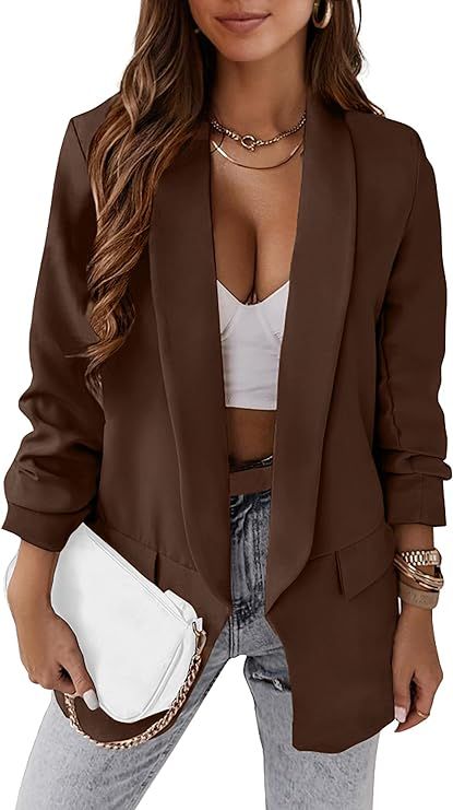 KIRUNDO Womens Fall Fashion 2024 Casual Blazers Long Sleeve Open Front Work Suit Office Blazer Ja... | Amazon (US)