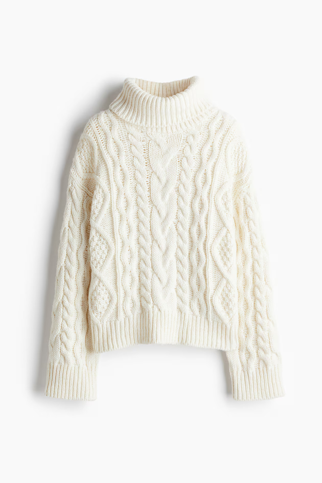 Cable-knit polo-neck jumper - White - Ladies | H&M GB | H&M (UK, MY, IN, SG, PH, TW, HK)