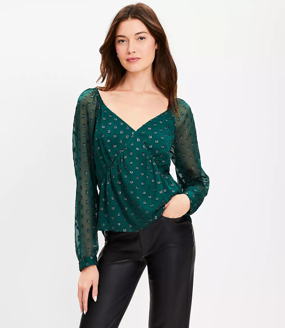 Shimmer Clip Sweetheart Neck Blouse | LOFT