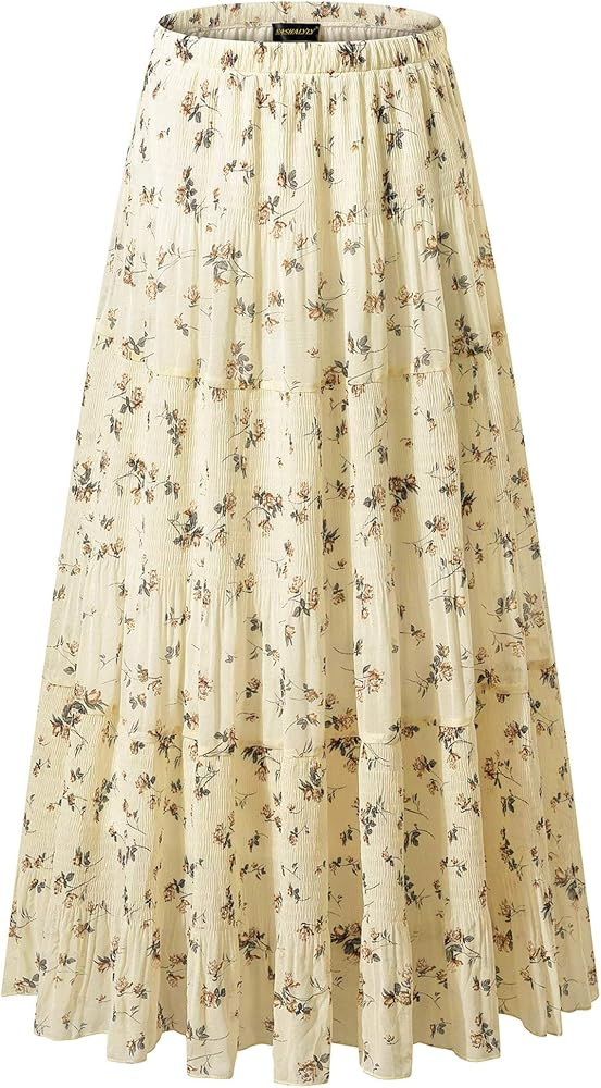 NASHALYLY Women's Chiffon Elastic High Waist Pleated A-Line Maxi Skirts | Amazon (US)