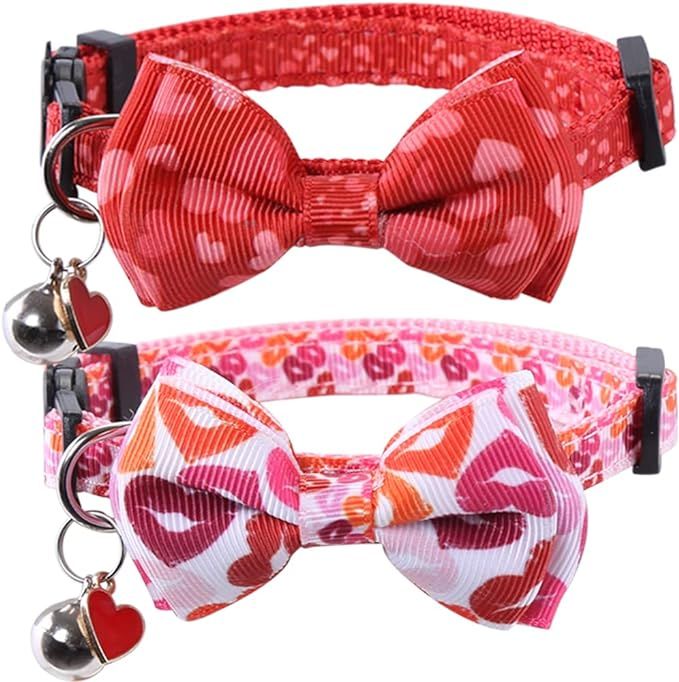 Lamphyface Valentine's Day Cat Collar Breakaway with Cute Bow Tie and Bell for Kitty Adjustable S... | Amazon (US)