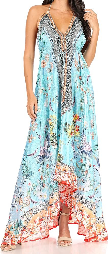 Sakkas Lizi Womens Maxi High-Low Halter Handkerchief Long Dress Beach Party | Amazon (US)
