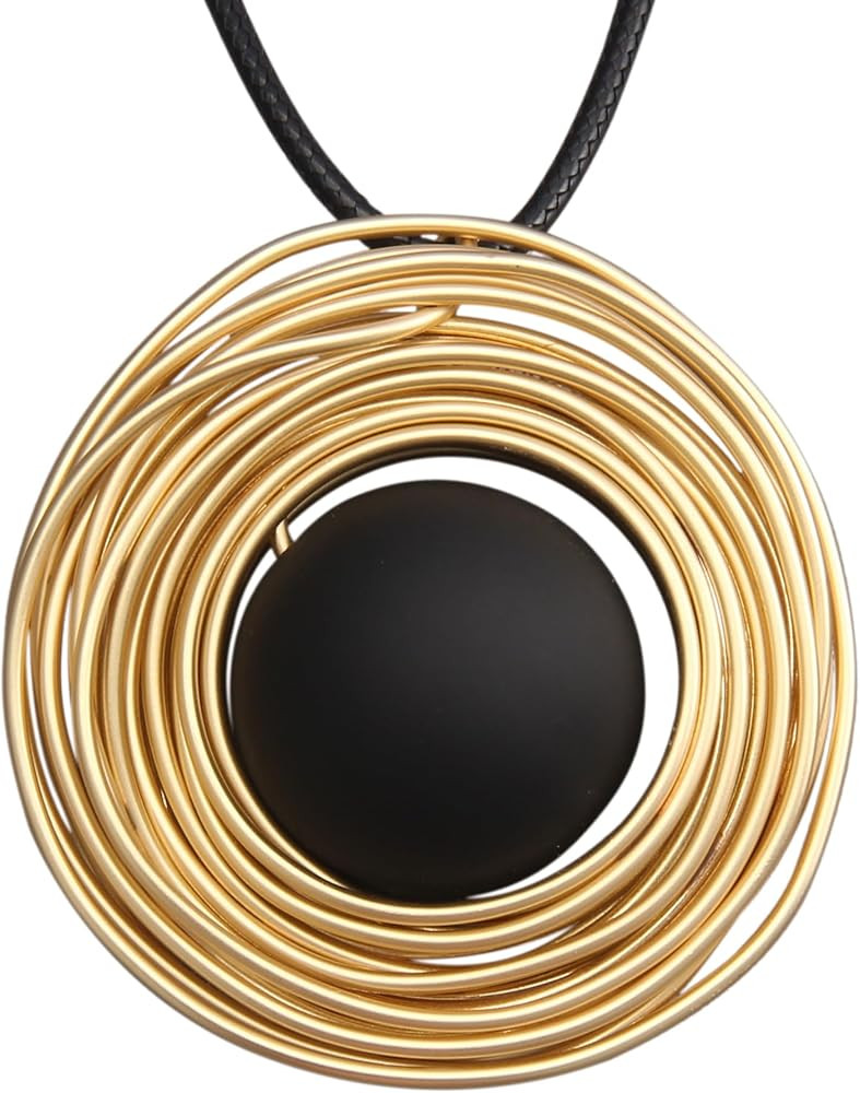 Leather Cord Necklace Chain Multilayer Wooden Pendant Necklaces Vintage Jewelry Boho Long Sweater... | Amazon (US)