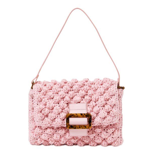 No Boundaries Women’s Festival Baguette Bag Pink Starlight Crochet - Walmart.com | Walmart (US)