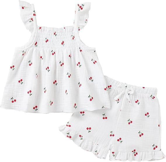 Toddler Girl Clothes 100% Cotton Ruffle Floral Baby Summer Outfits 2 Pieces Shorts Sets | Amazon (US)