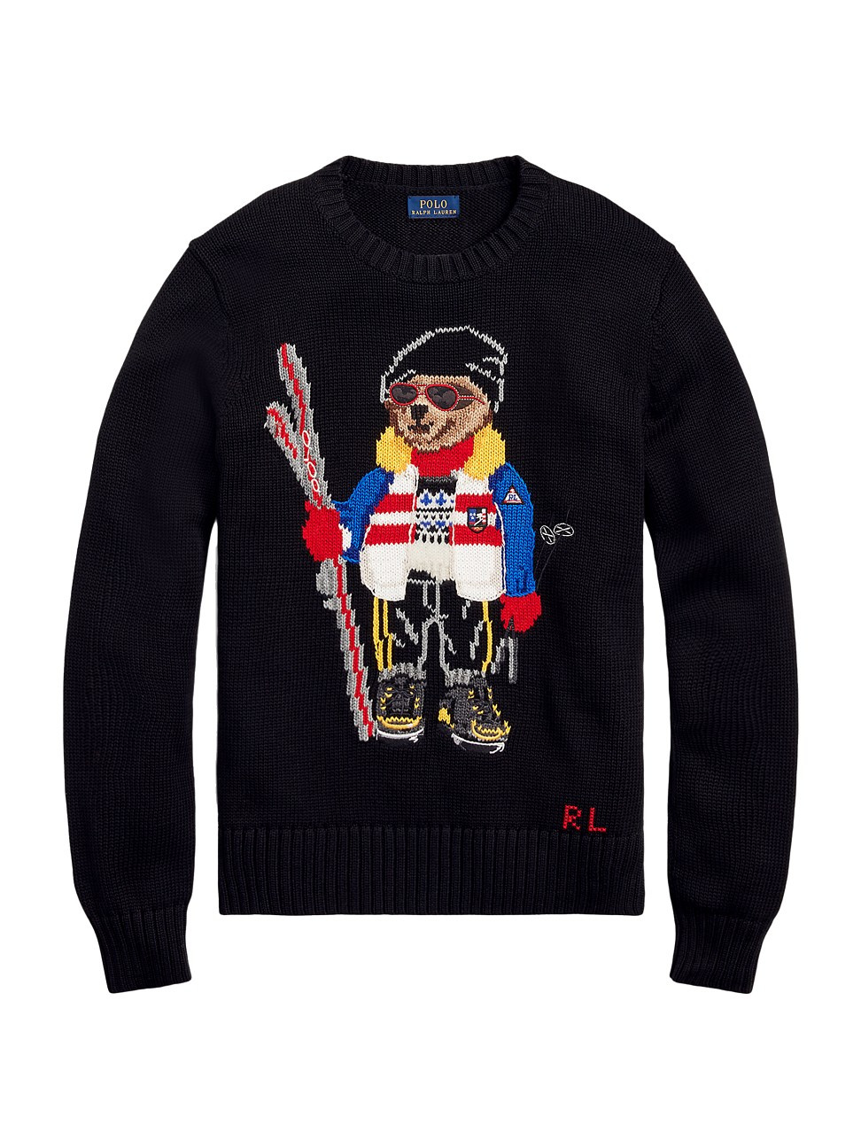 Women's Polo Bear Cotton-Blend Sweater - Black Multi - Size Large - Black Multi - Size Large | Saks Fifth Avenue