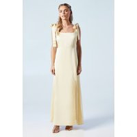Womens Petite Satin Tie Shoulder Midi Bridesmaids Dress - Yellow - 8 | boohoo (US & Canada)