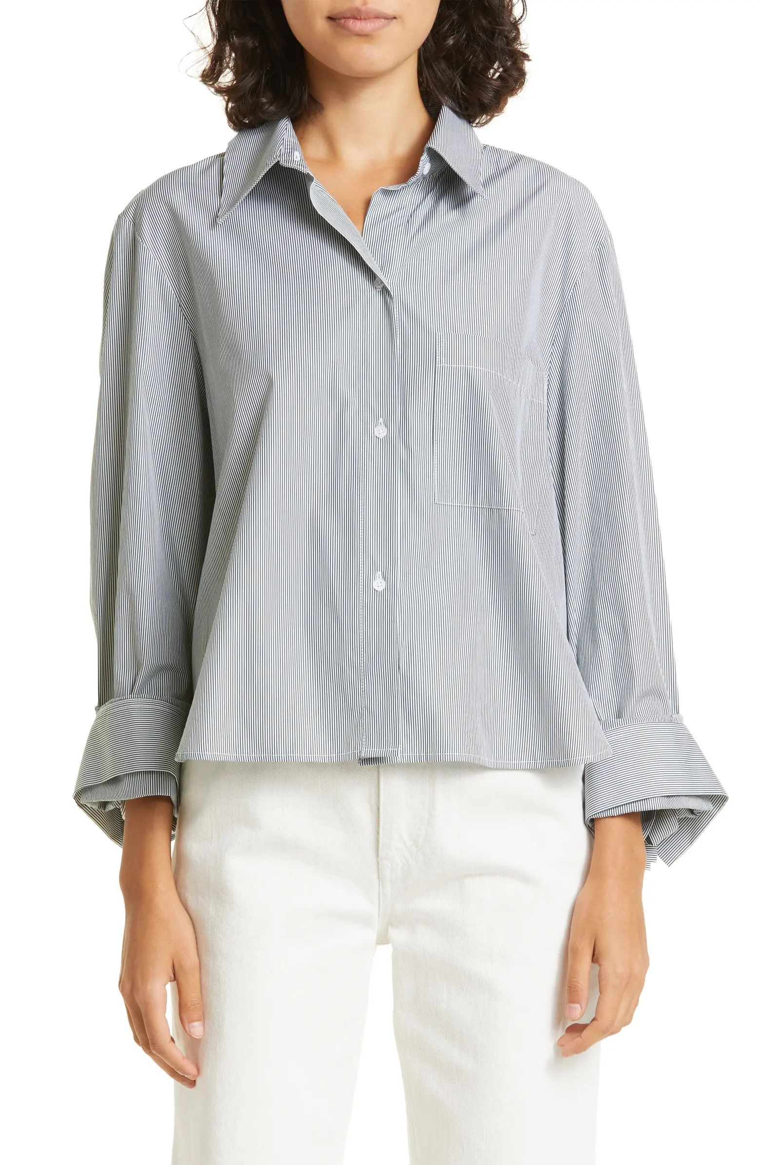 TWP Dude Stripe Crop Cotton Button-Up Shirt | Nordstrom | Nordstrom