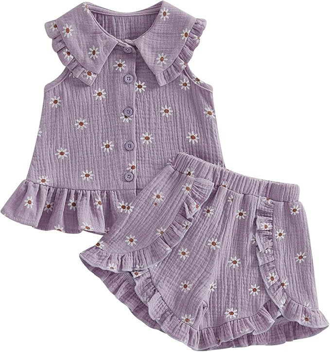 Toddler Baby Girl Clothes Summer Doll Collared Sleeveless Ruffle Tops Shorts Set 1T 2T 3T 4T Kids... | Amazon (US)