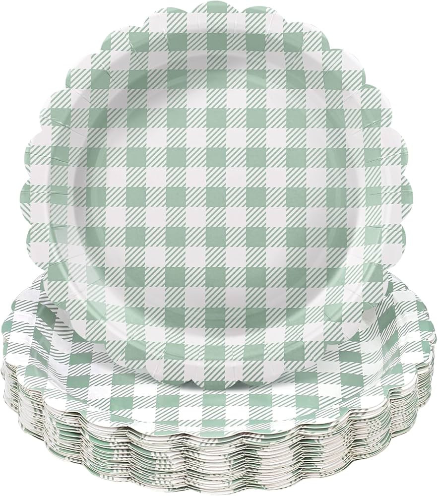 NatNarr 30 Pcs Sage Green Gingham Plates, 9 Inch Master Golf Plates Scalloped Green Gingham Party... | Amazon (US)
