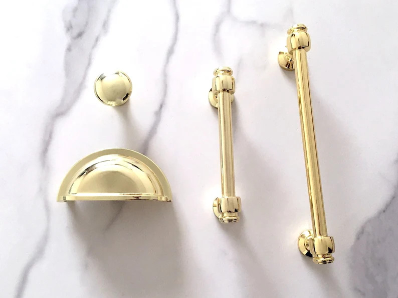 3 3.5 6 Polished Gold Cabinet Handles Pulls Cup Pull Gold Bar Handle MCM Drawer Pull Handles Dres... | Etsy (US)