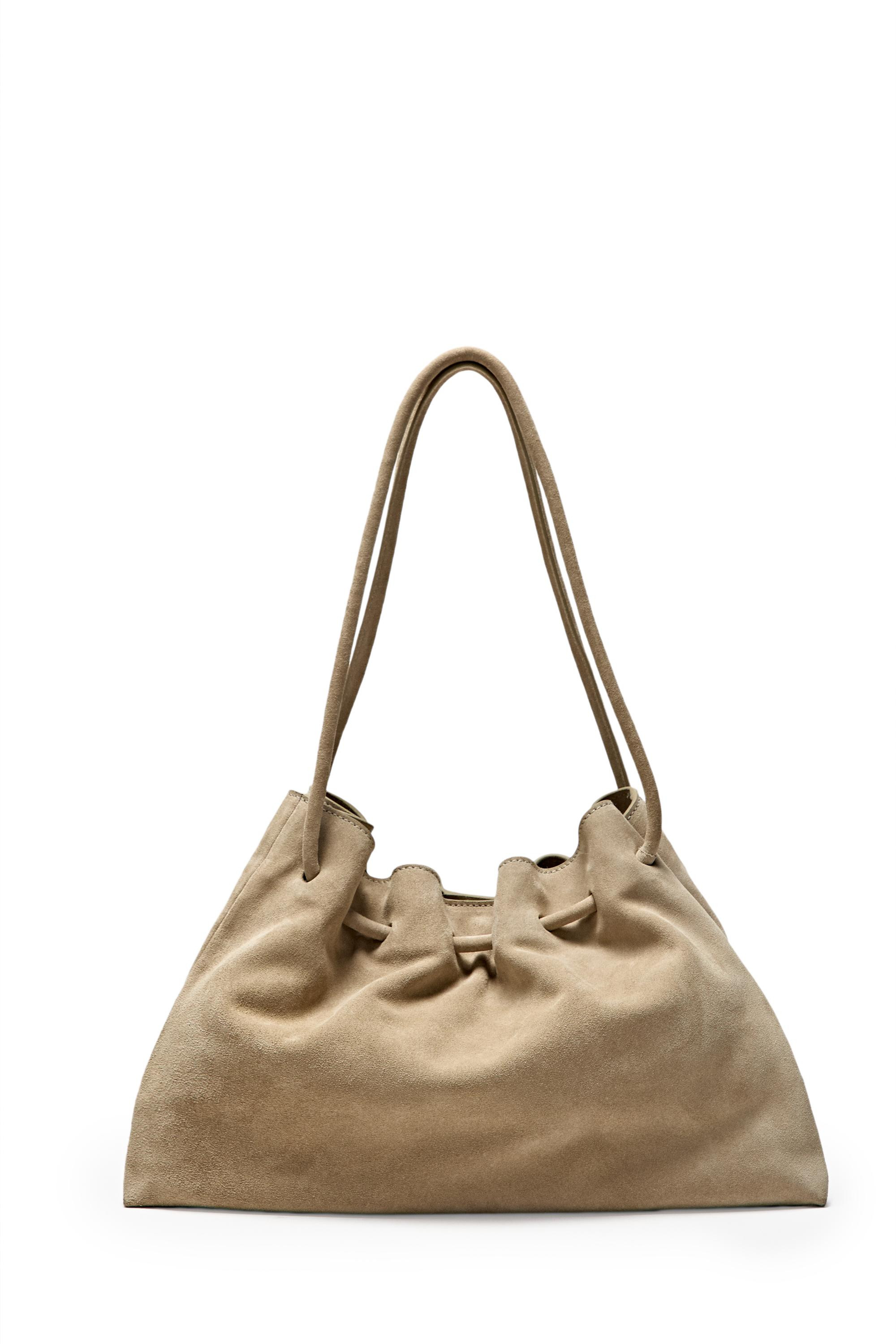 Ruched split suede leather bag | Massimo Dutti UK