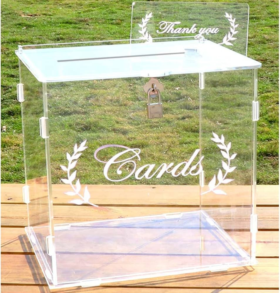 OurWarm Wedding Card Box for Wedding Reception, Clear Card Boxes with Lock, Gift Card Box Money B... | Amazon (US)