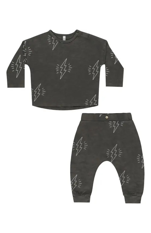 Rylee + Cru Relaxed Fit Cotton T-Shirt & Sweatpants Set in Black at Nordstrom, Size 3-6M | Nordstrom