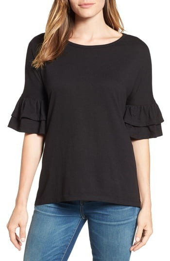 Women's Caslon Tiered Bell Sleeve Tee, Size Small - Black | Nordstrom