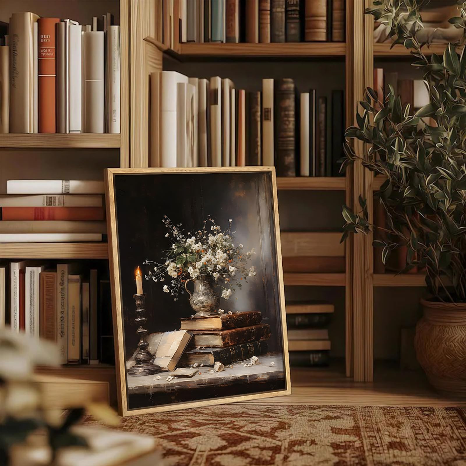 Framed Moody Flower Books Canvas Wall Art Victorian Style Poster Prints Rustic Antique flowers St... | Amazon (US)