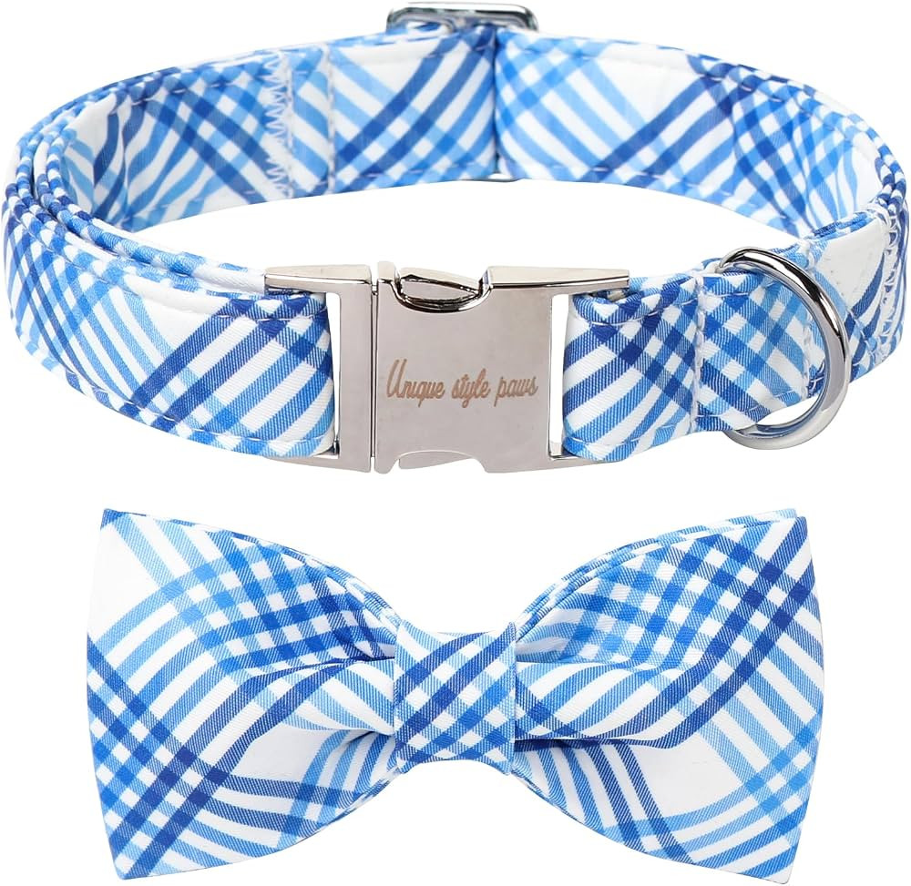 Unique style paws Cotton Dog Collar with Bow Spring Summer Collar with Blue White Grid for Small ... | Amazon (US)