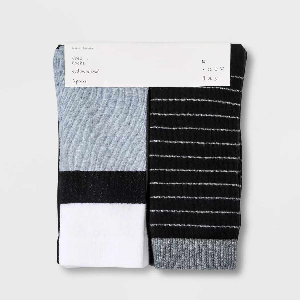 Women's Striped 6pk Crew Socks - A New Day™ Black/White/Gray 4-10 | Target