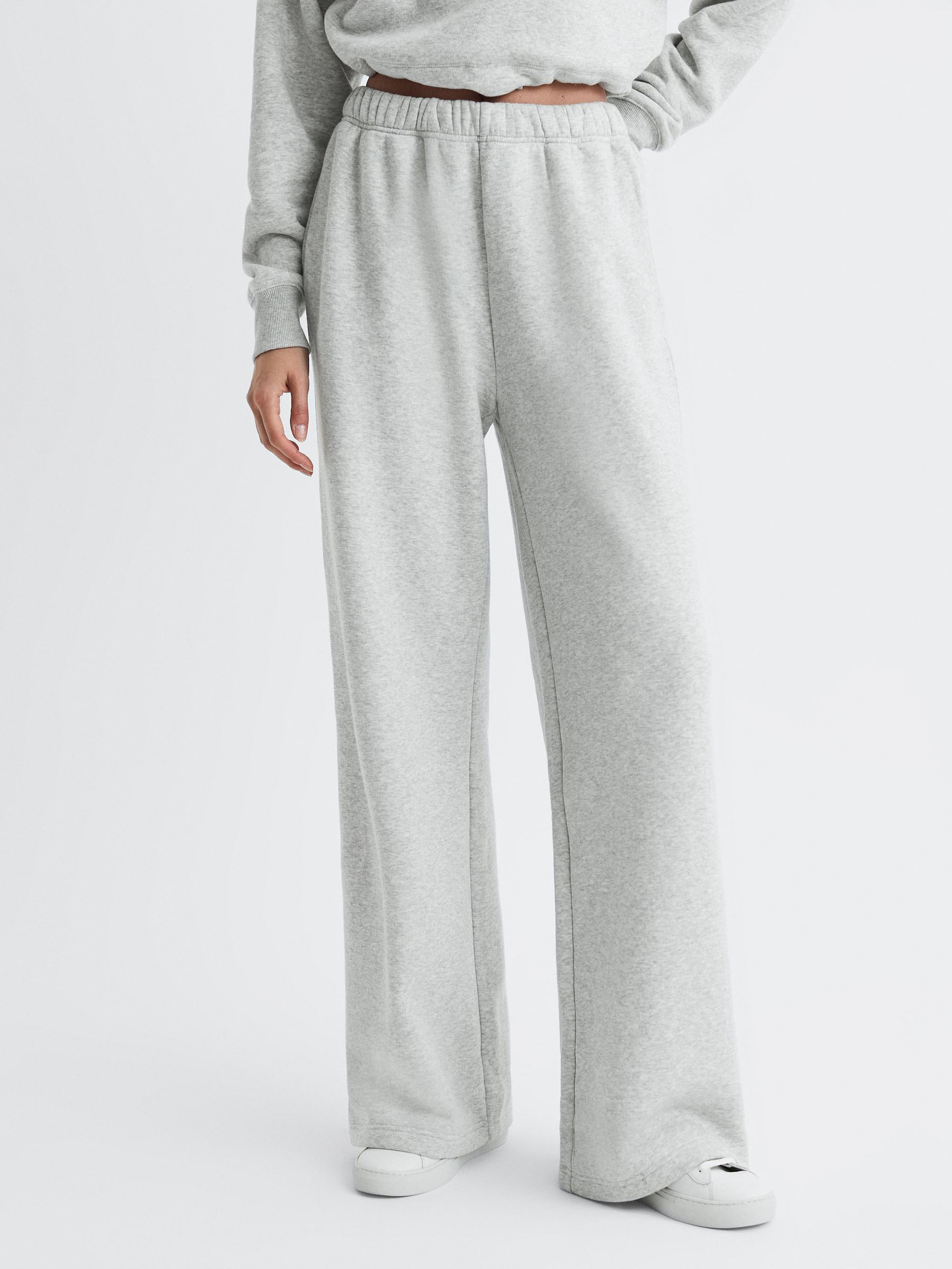 Reiss Good American Cotton Blend Wide Leg Joggers in Grey - REISS | Reiss UK