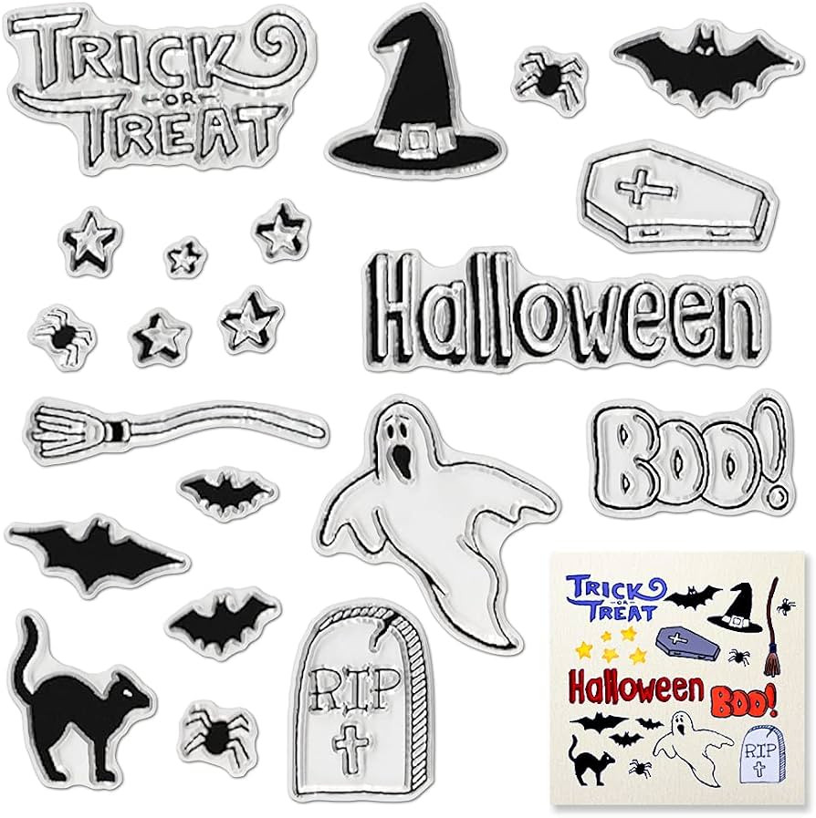 Halloween Bat Cat Ghost Clear Stamps for Card Making and Photo Album Decorations, Trick Treat Wor... | Amazon (US)