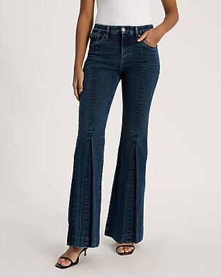 Mid Rise Dark Wash Slit FlexX '70s Flare Jeans | Express