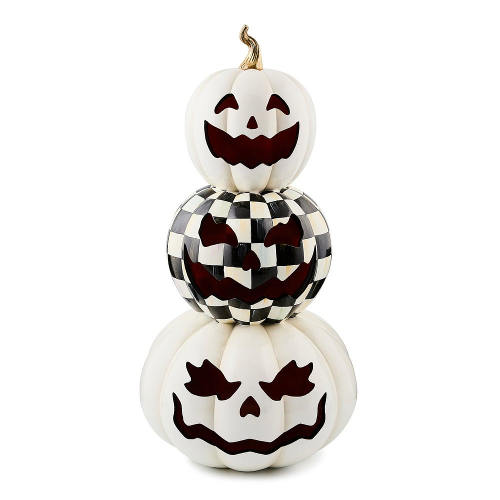 Courtly Check Stacked Illuminated Pumpkins | MacKenzie-Childs