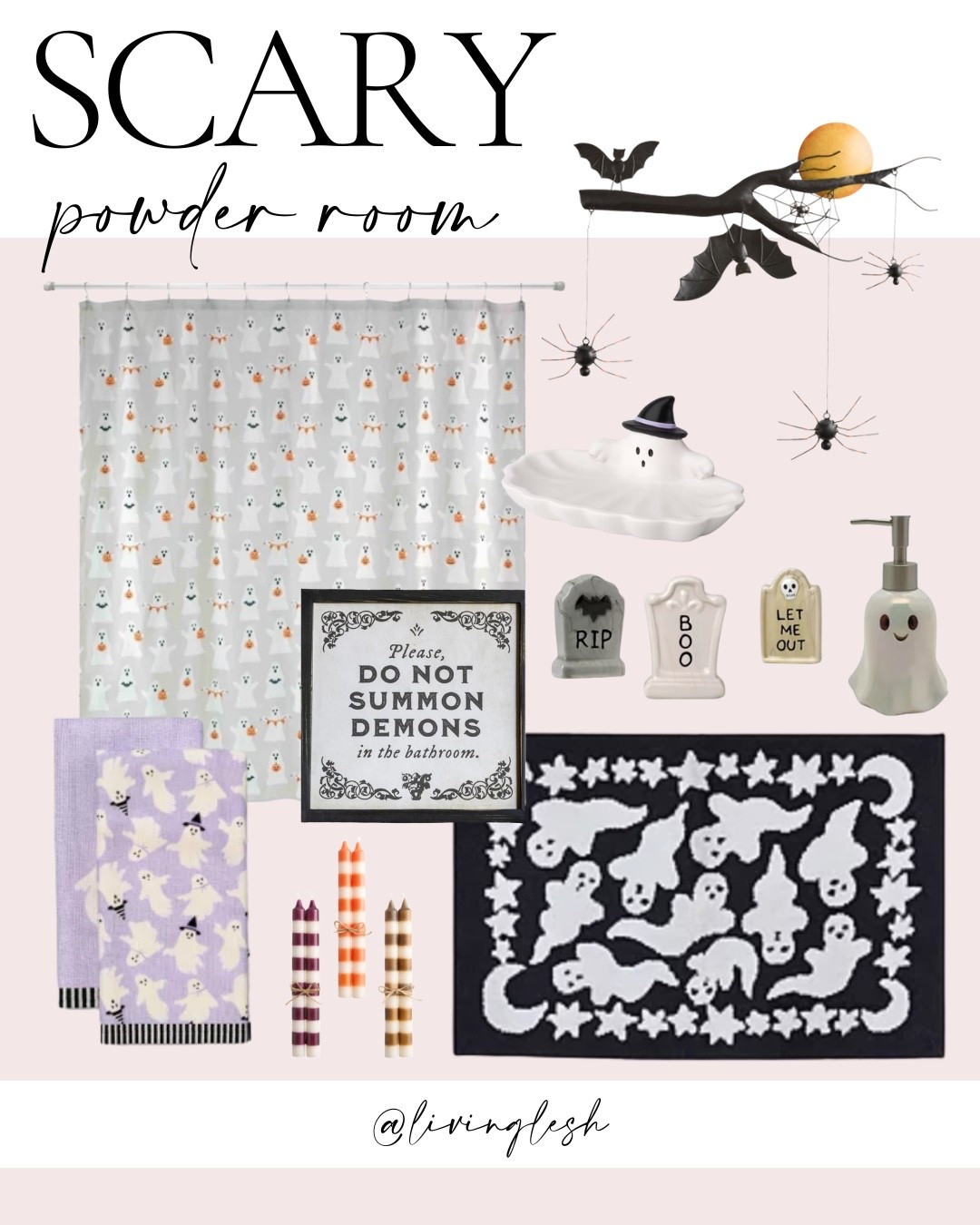 Halloween decor | Home decor | Holiday decor | Powder room | Bathroom decorations | Halloween bathroom | Halloween powder room | Halloween home decor | Hand towels | Shower curtain | Soap pump | Ghost decor

#LTKHome #LTKHalloween #LTKFindsUnder50