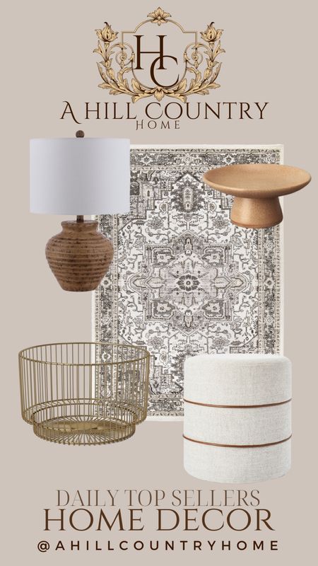Daily top 5 best selling home decor! 

Follow me @ahillcountryhome for daily shopping trips and styling tips 

Ceramic pedestal, brown lamp, rug, ottoman, wire basket

#LTKSeasonal #LTKstyletip #LTKhome