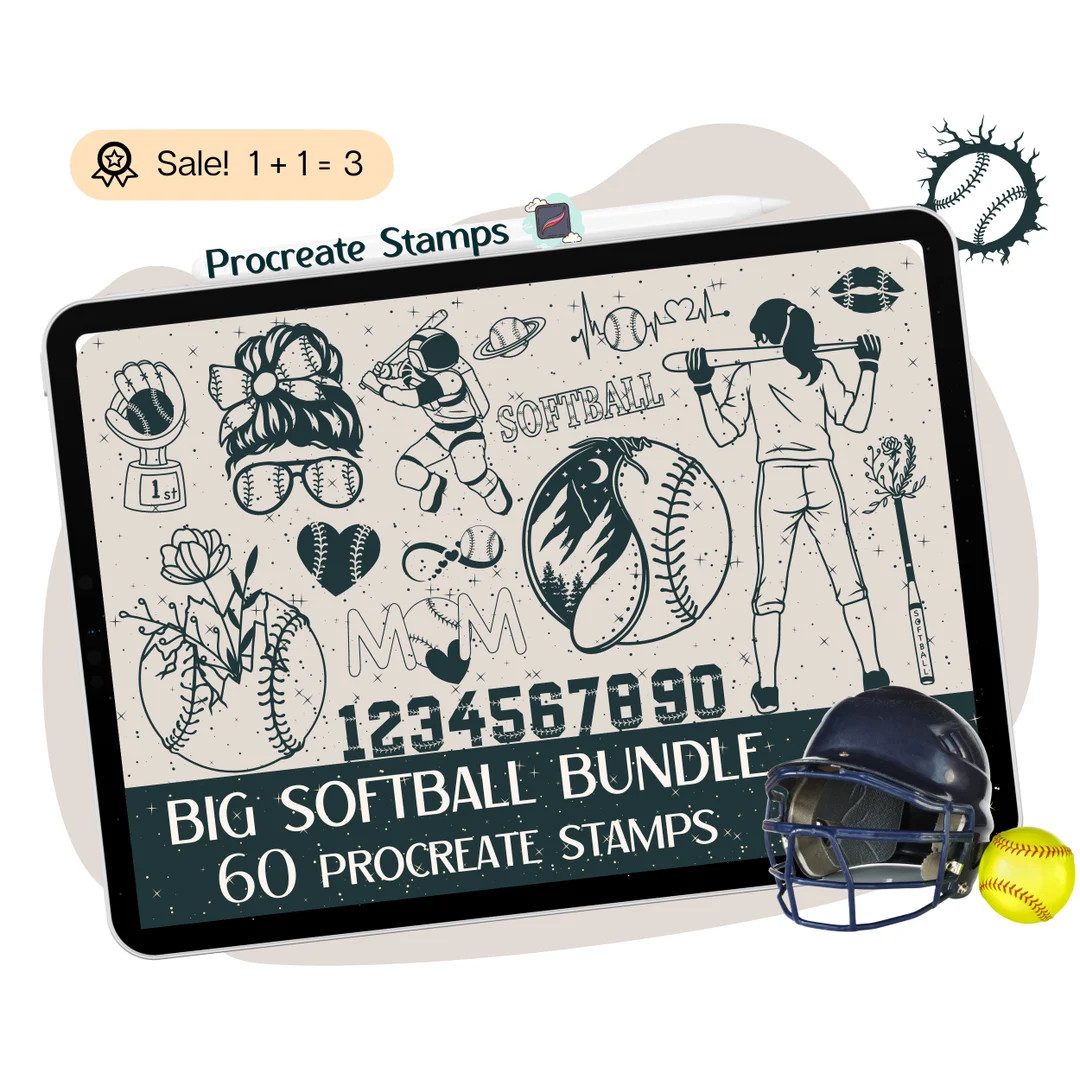 60 Softball Procreate Stamps, Clipart Brushset (digital Download) - Etsy | Etsy (US)