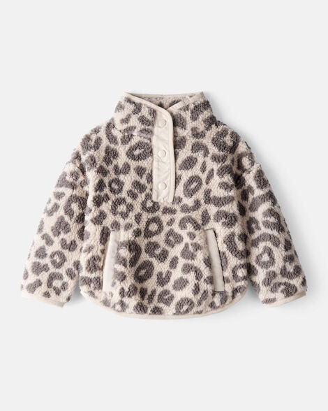 Baby Girl Cheetah Sherpa Quarter-Zip Pullover - Brown | Carter's Inc
