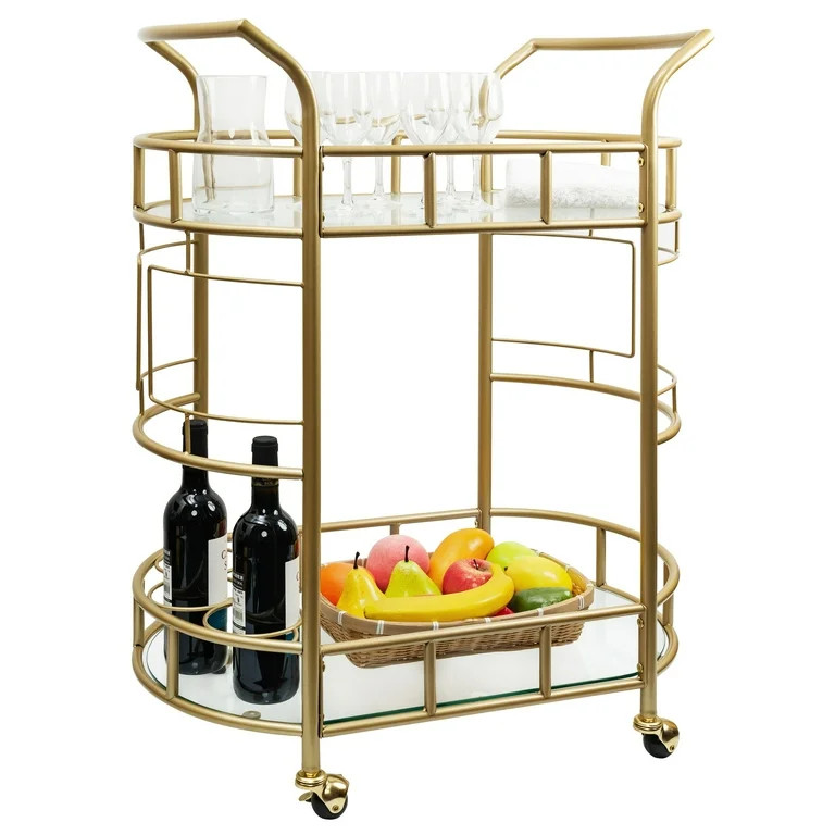 Better Homes & Gardens Fitzgerald Bar Cart with Matte Gold Metal Finish, 2-Tiers | Walmart (US)