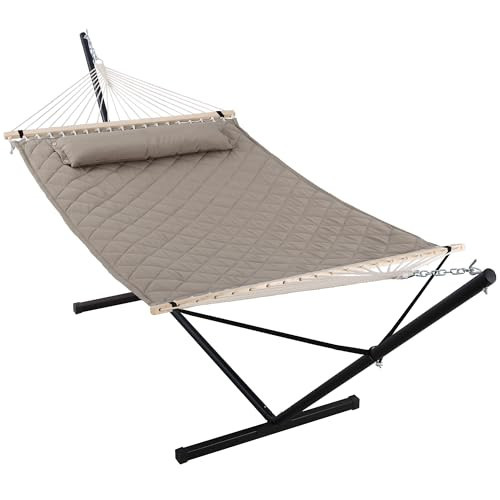 ANOW 2 Person Hammock with 12FT Stand, Heavy Duty Hammock with Stand for Outdoors, 450 LBS Weight Capacity, Light Brown | Amazon (US)