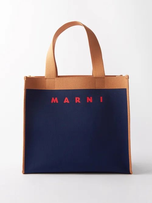 Marni - Small Logo-jacquard Canvas Tote Bag - Mens - Navy Multi | Matches (UK)