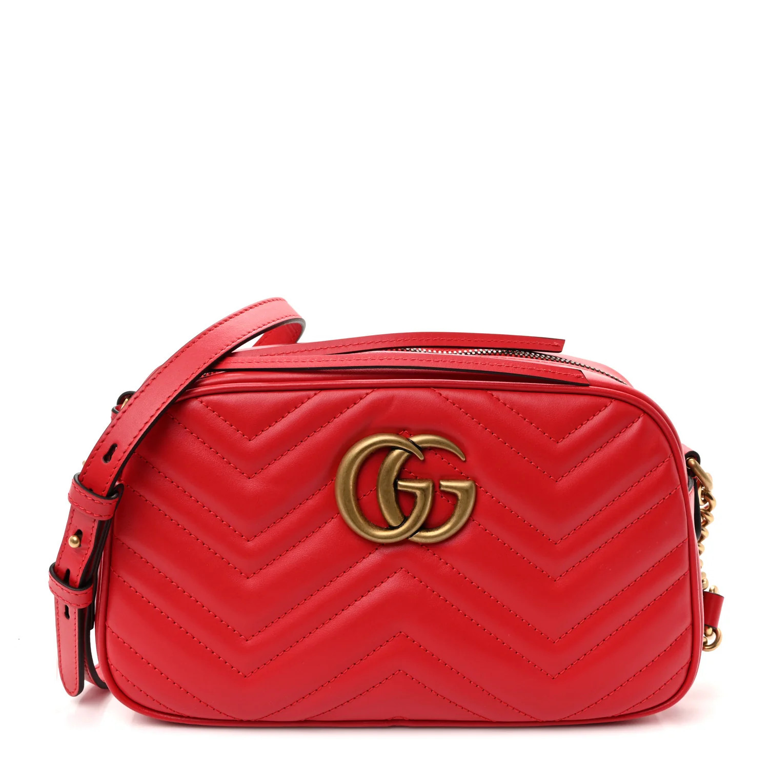 Gucci Calfskin Matelasse Small GG Marmont Chain Shoulder Bag Hibiscus Red 1921222 | FASHIONPHILE (US)