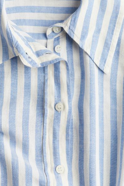 Oversized Linen-blend Shirt - Long sleeve - Regular length - White/blue striped - Ladies | H&M US | H&M (US + CA)
